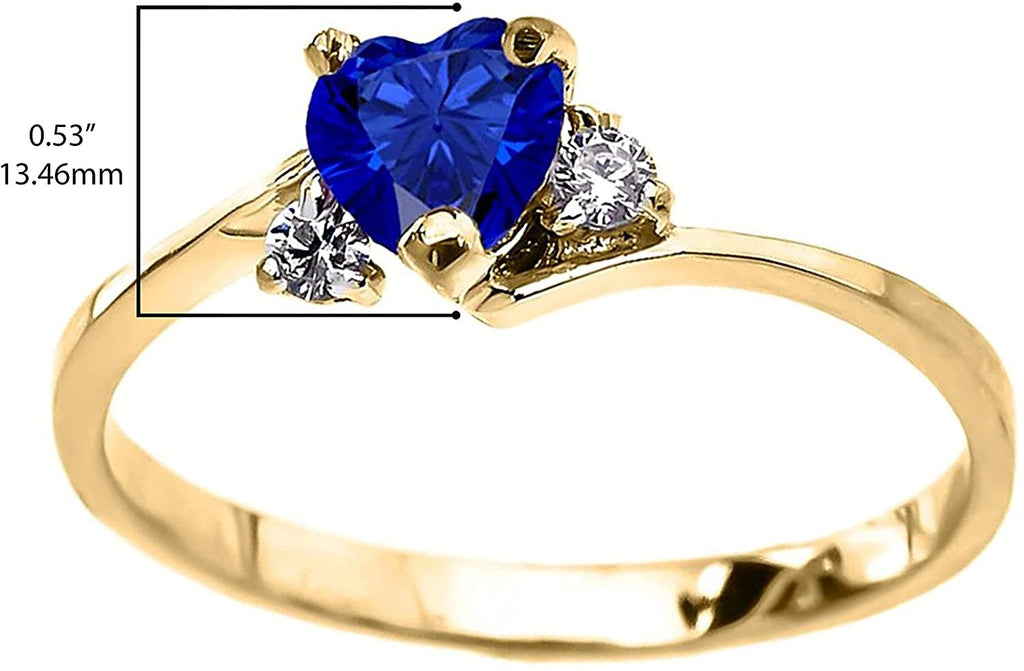 10K Yellow Gold Heart Cut Lab Grown Blue Sapphire & White Cubic Zirconia Three Stone Bypass Band Ring M92231