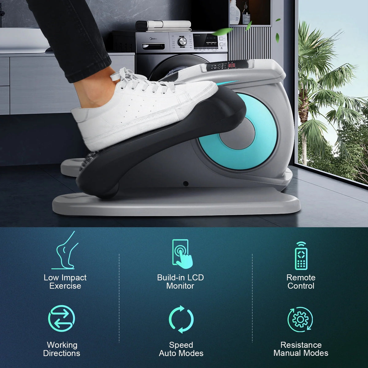 Under Desk Elliptical Machine, Mini Seated Elliptical with 5 Adjustable Speed, Gray S466468