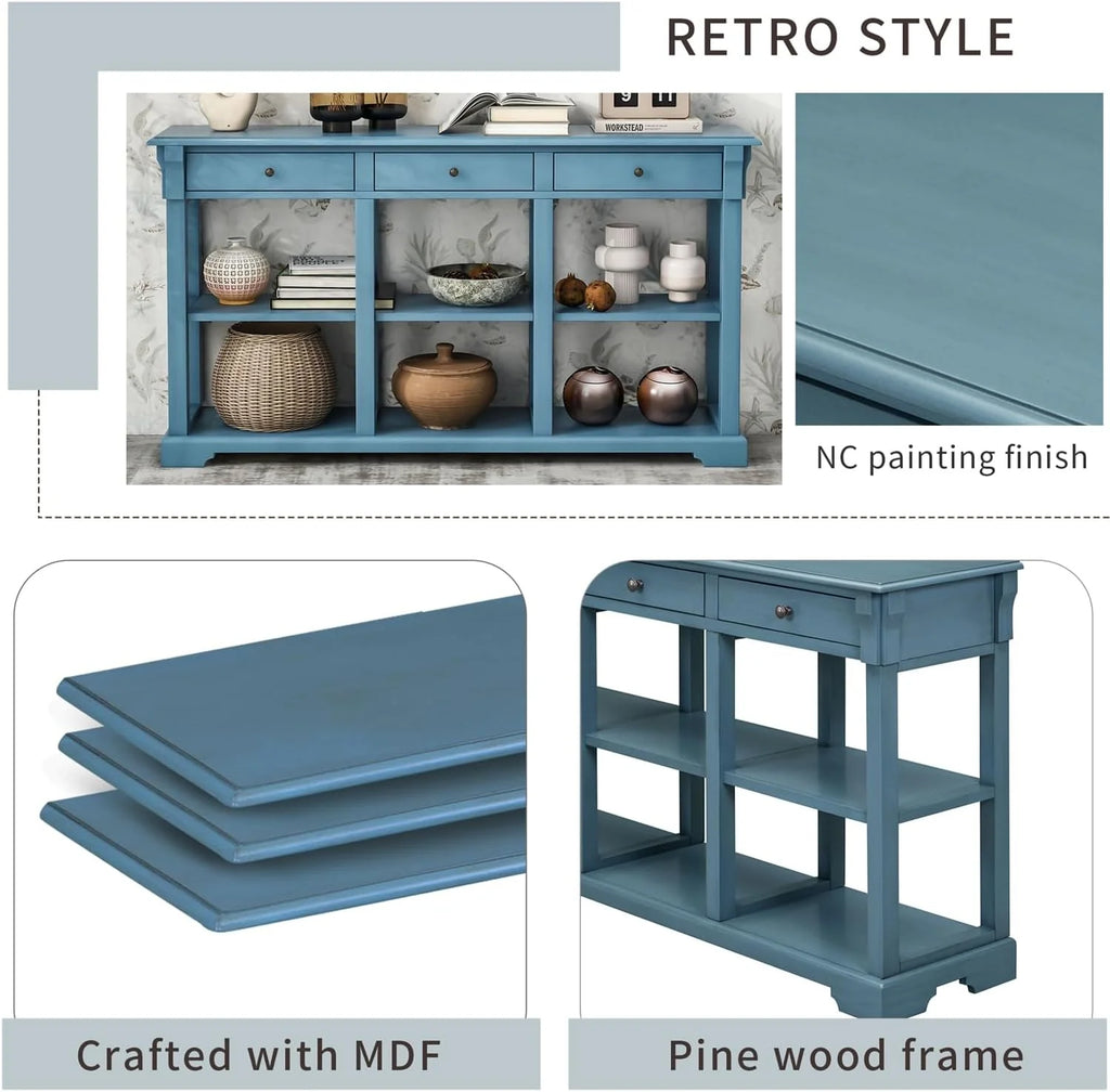 Teal Blue 3 Drawer Wooden Console Table X909517