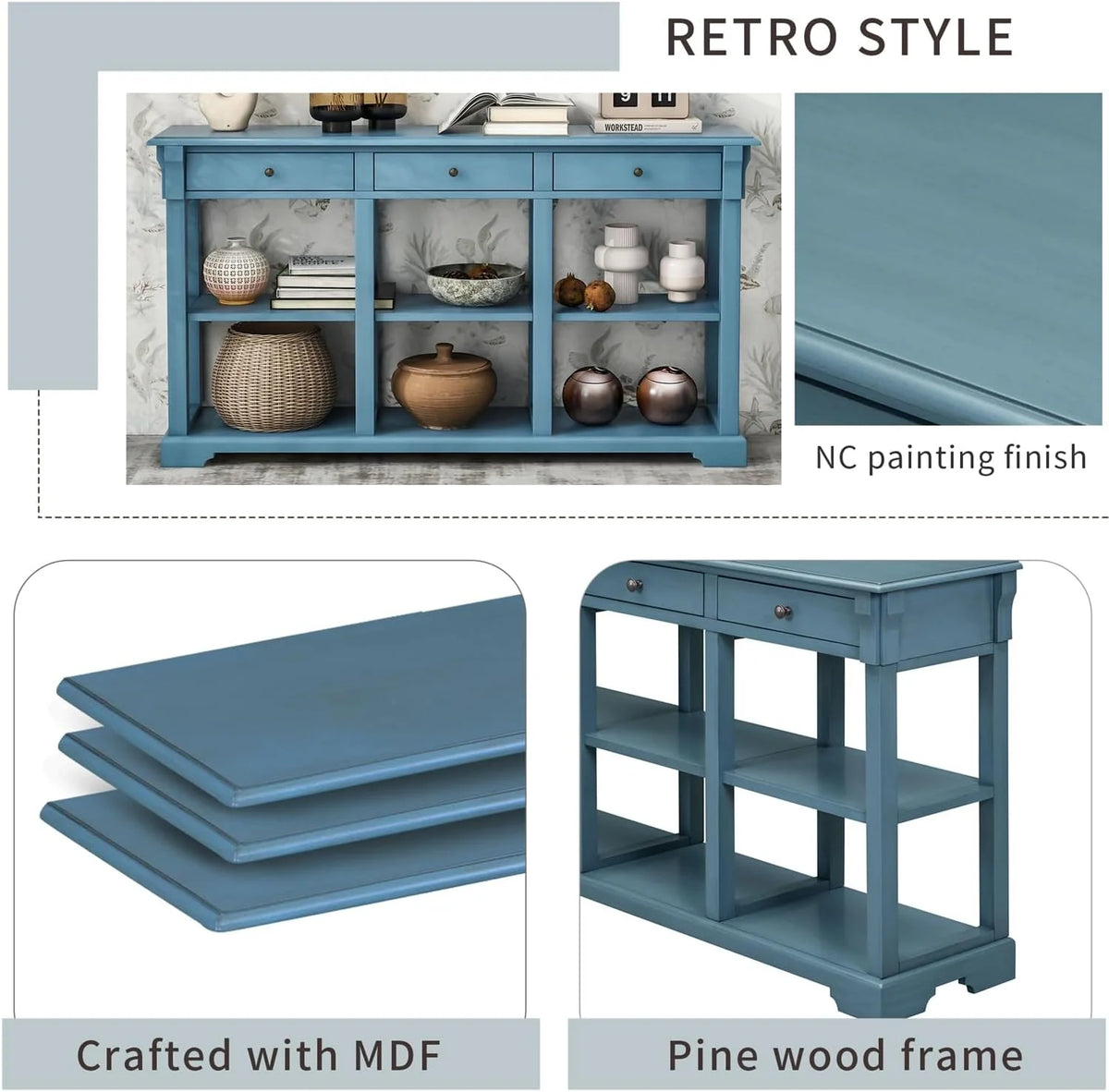 Teal Blue 3 Drawer Wooden Console Table X909517
