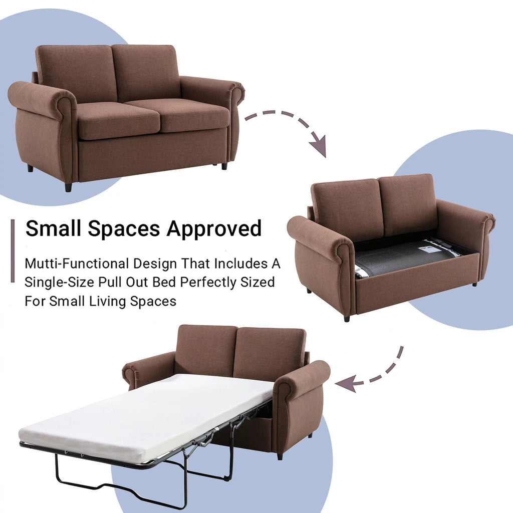 Brown Twin Size Pull Out Sofa Bed O978