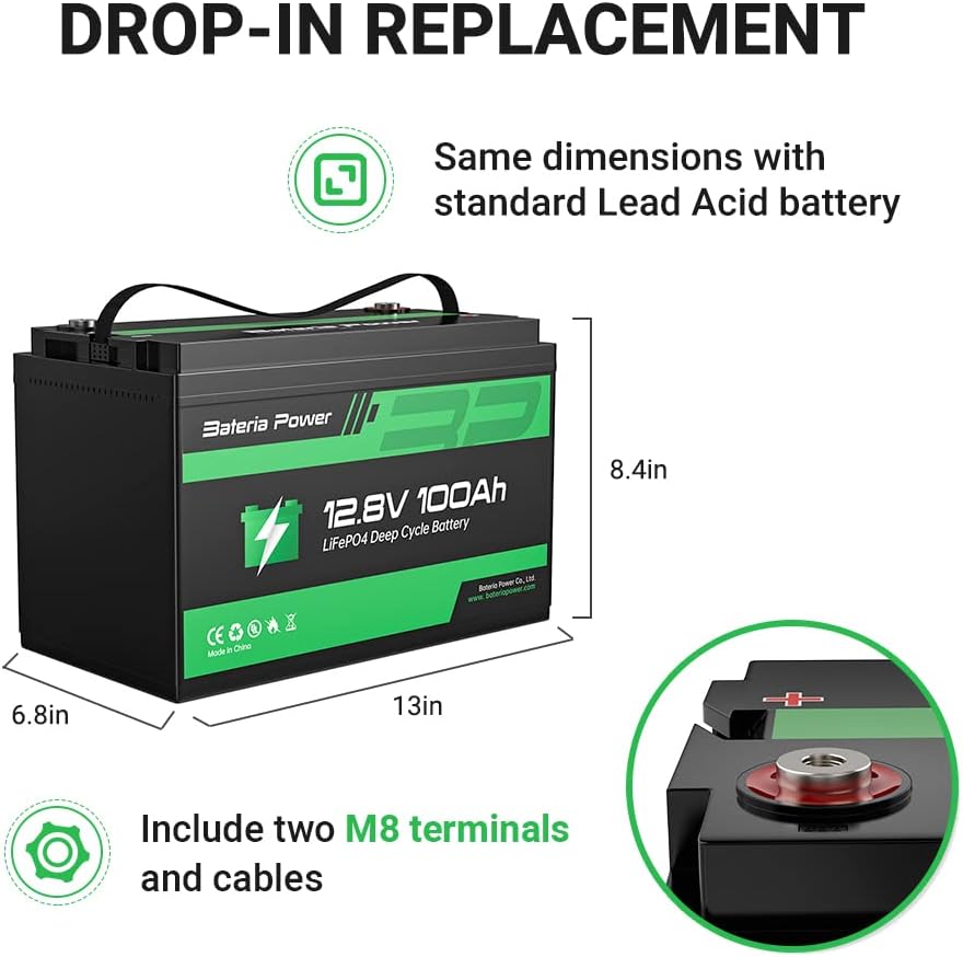 12V 100Ah LiFePO4 Deep Cycle Lithium Battery with Built-in BMS H135