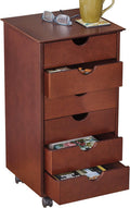 Dark Brown 6 Drawer Wooden End Table Cabinet with Wheels O395658
