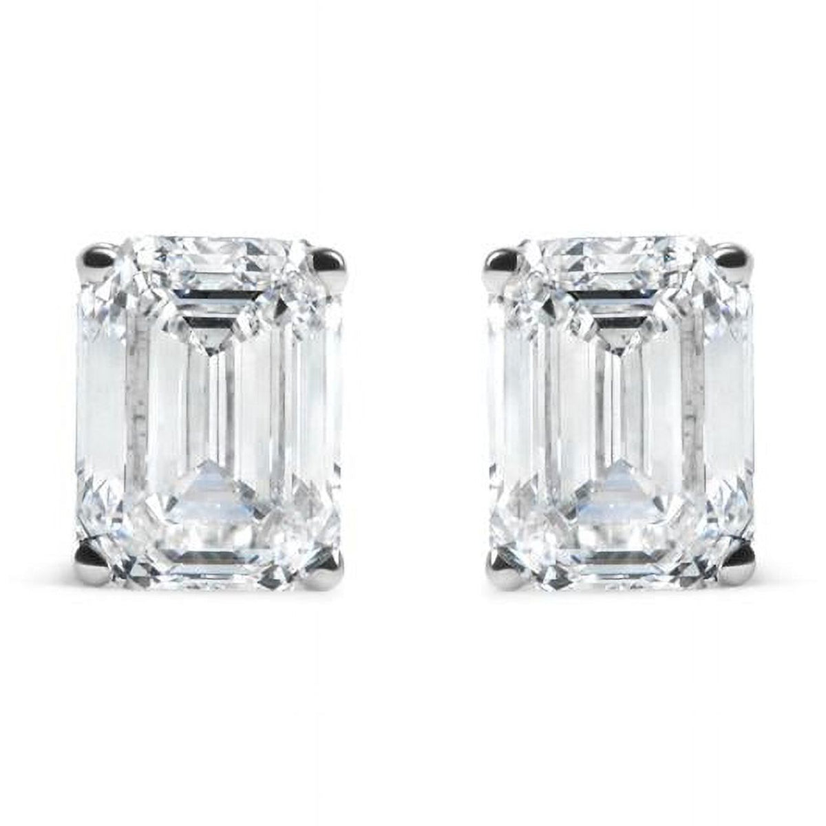 14K White Gold Emerald Cut Lab Grown Diamond Solitaire Stud Earrings T386654