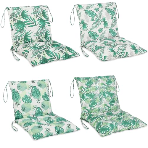 4 Pcs Outdoor Patio Chair Cushions with Back, 21.7 x 43.3 Inch Buffalo Plaid Black and White B77312