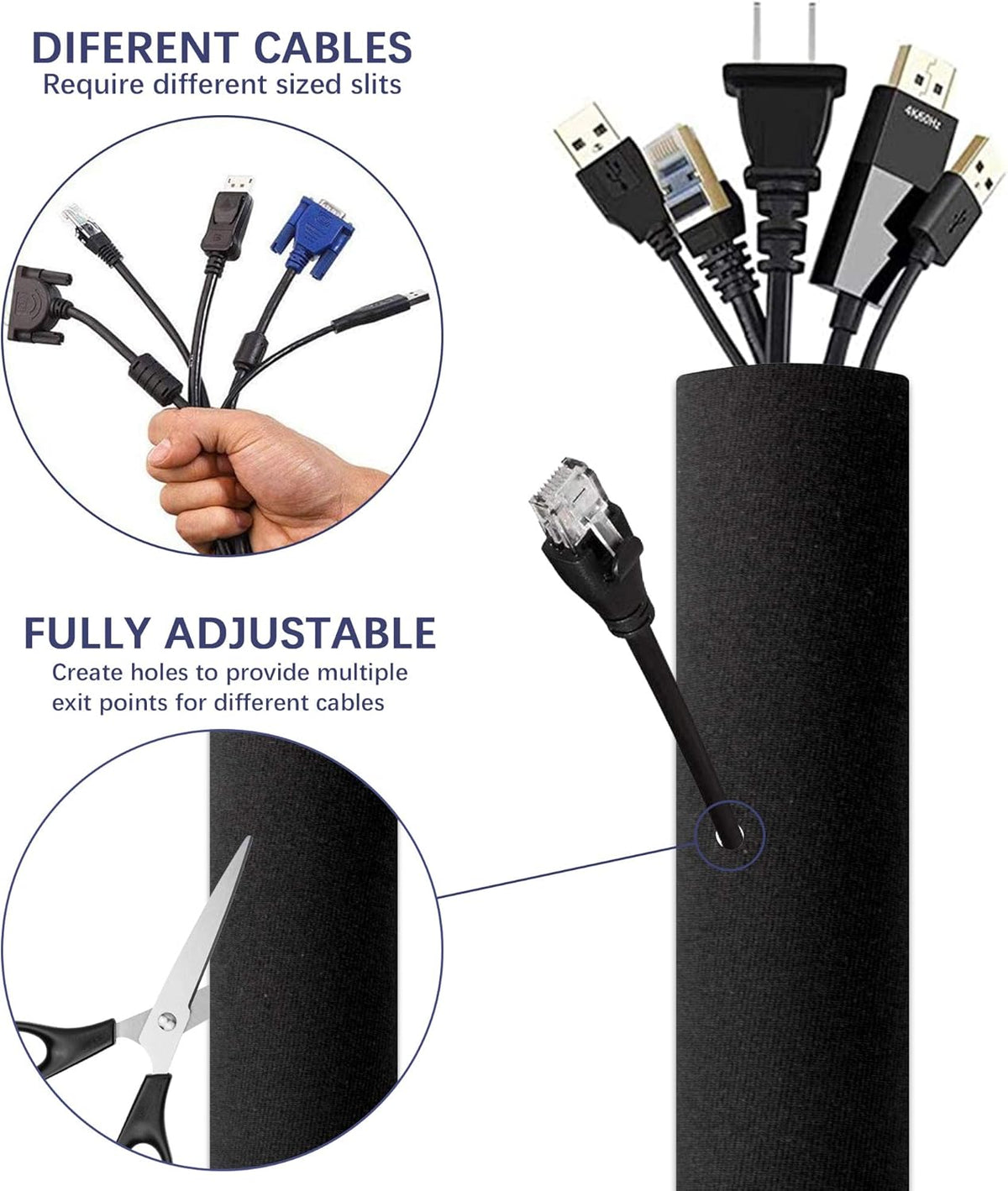 4 Packs Black Cable Management Sleeve N9180