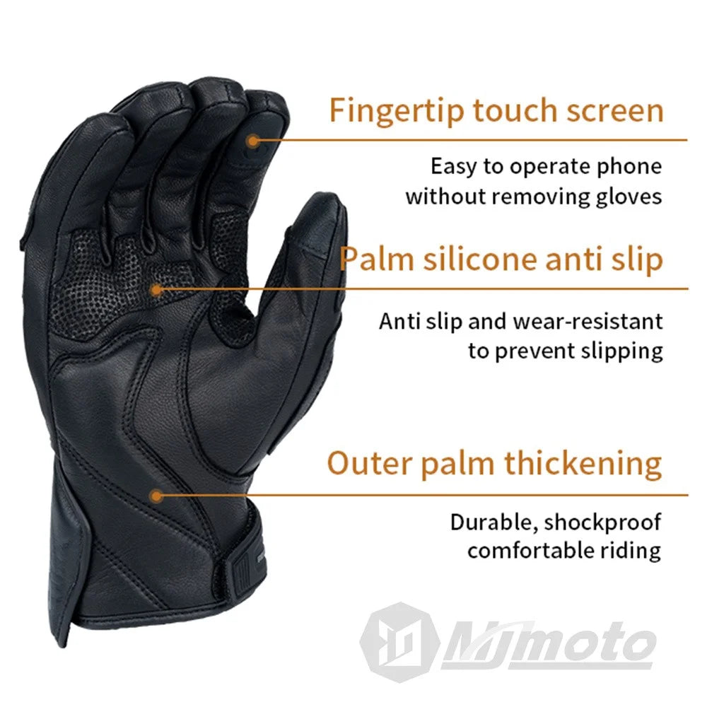 Vintage Leather Two-Finger Touchscreen Motorcycle Gloves I3428