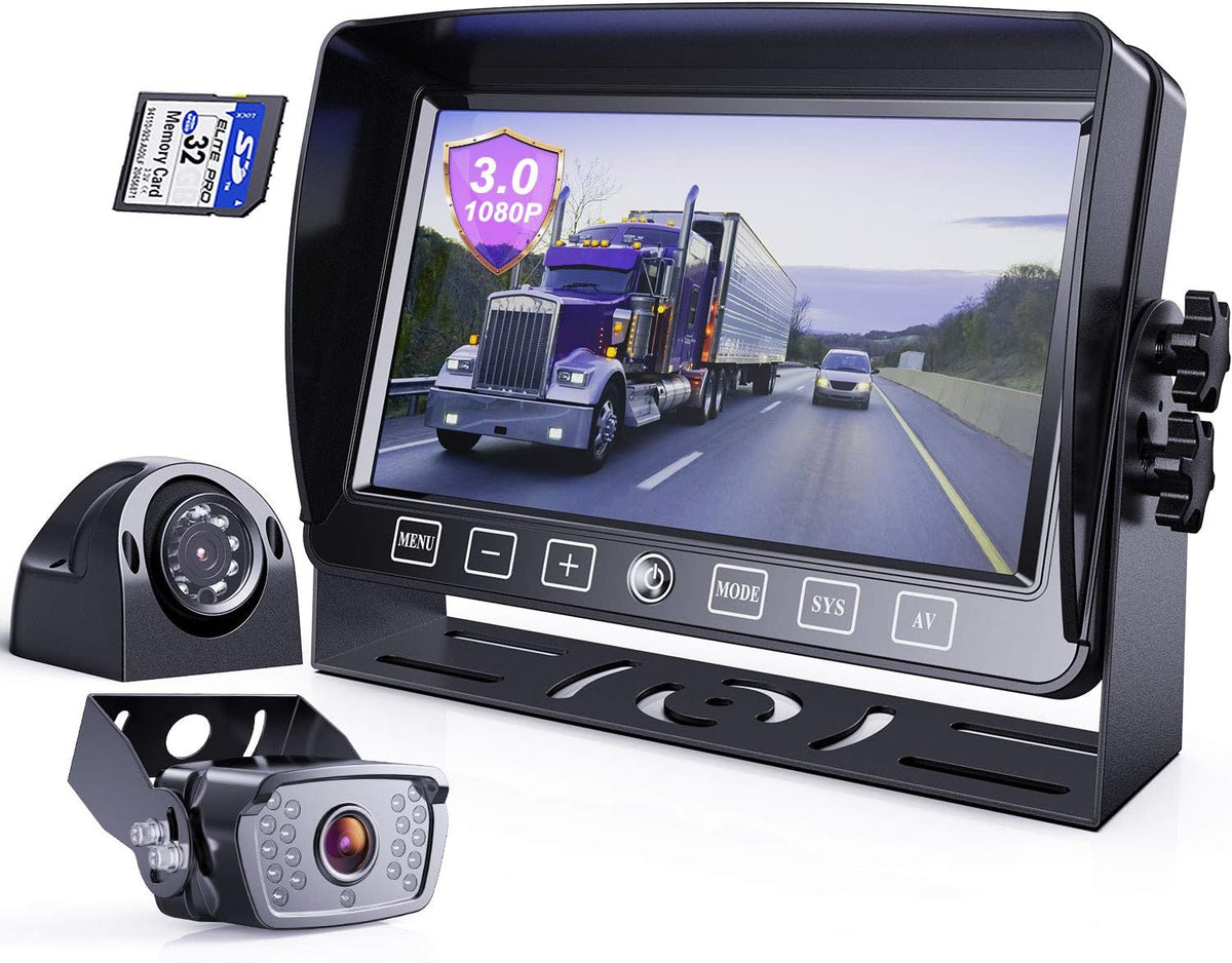 Backup Camera with Monitor Dual Camera System Kit with DVR IP69 Waterproof Wired Camera V265