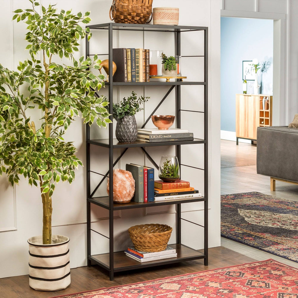 30x22 Five Shelf Laminate Wood and Metal Utility Shelf Dark Walnut Q4082