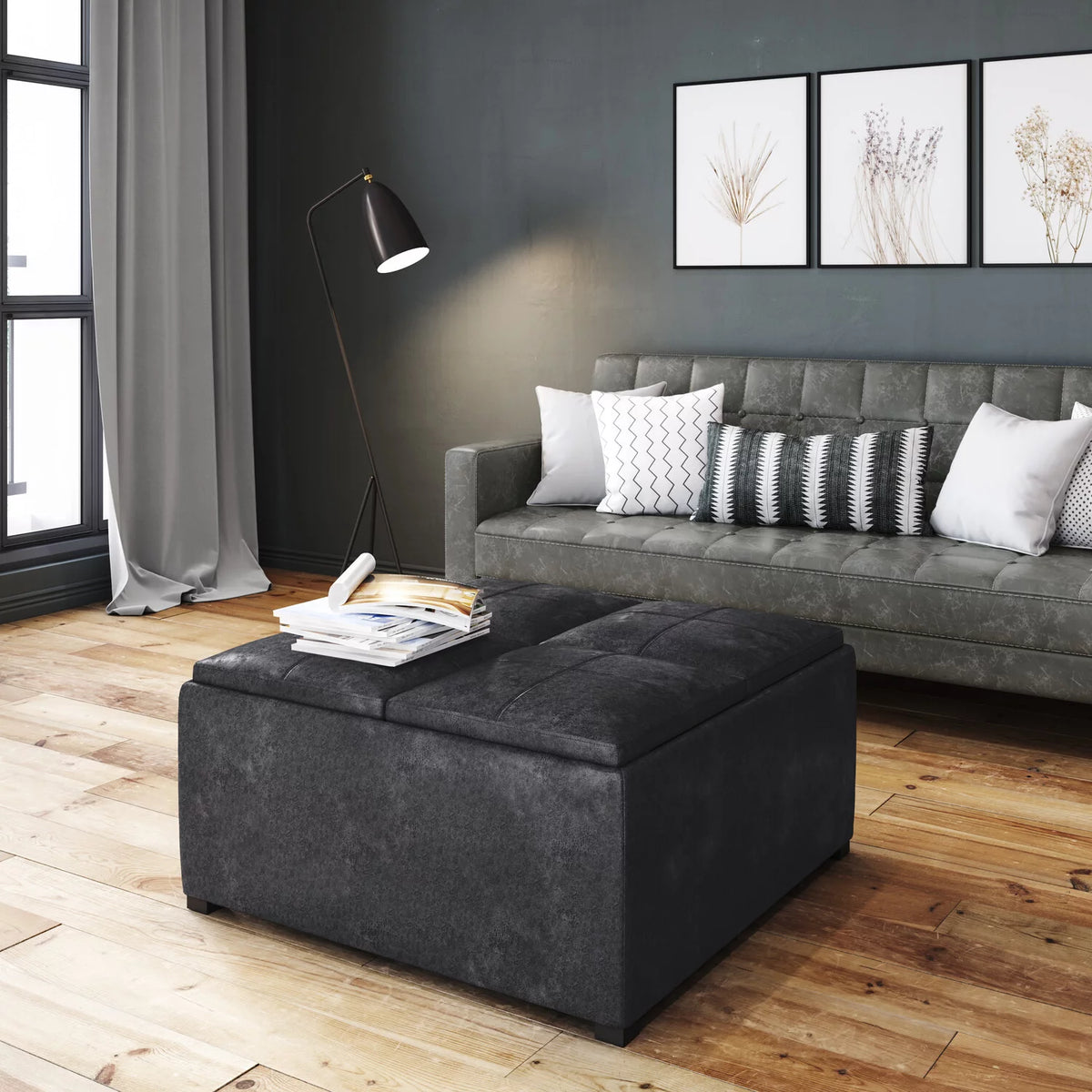 35 inch Square Storage Ottoman Faux Leather V406