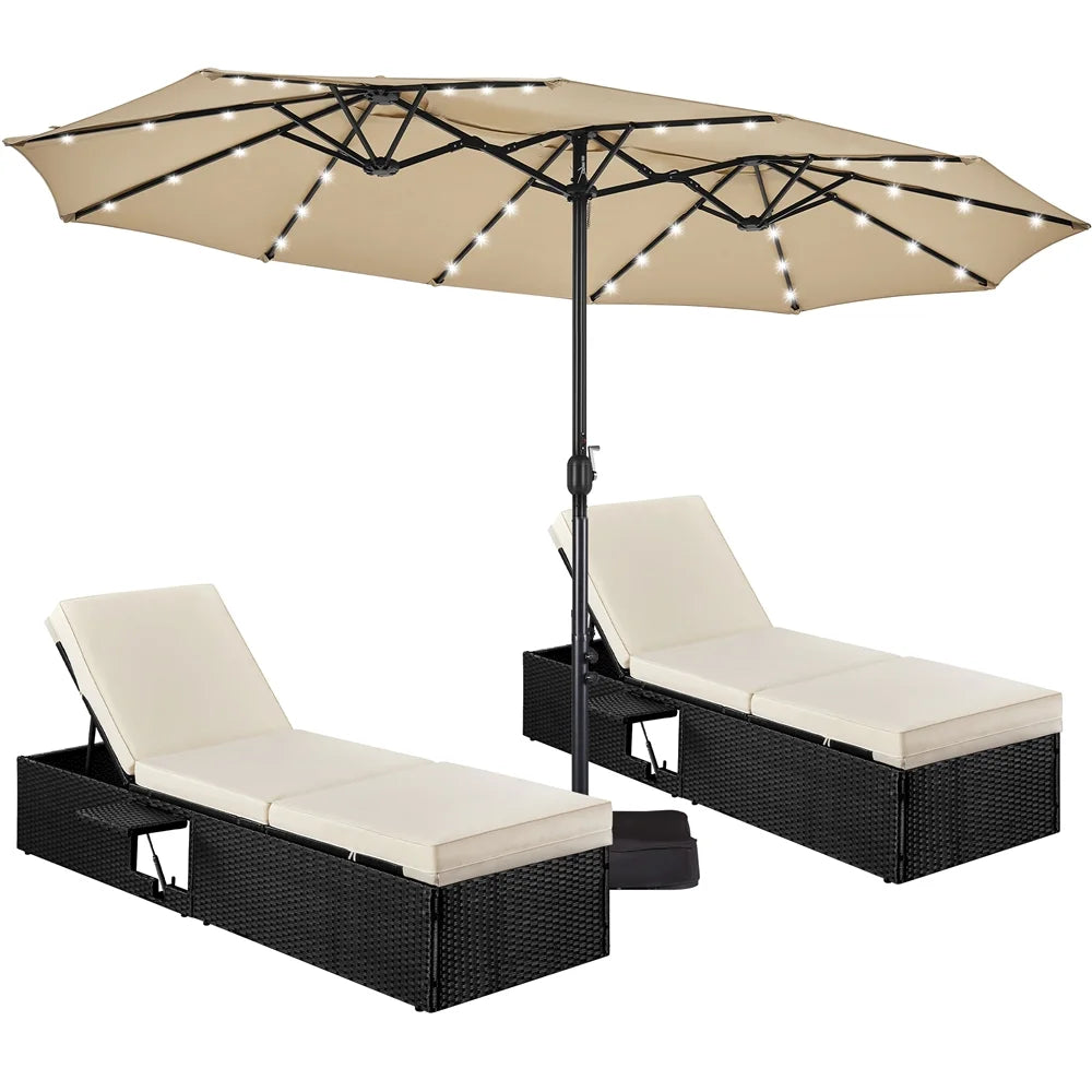 Tan 13ft Patio Umbrella with Solar Lights J602