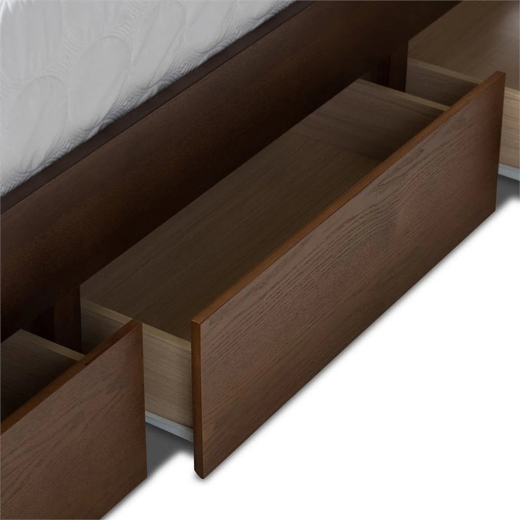 King Walnut Brown Wood Storage Platform Bed M4052