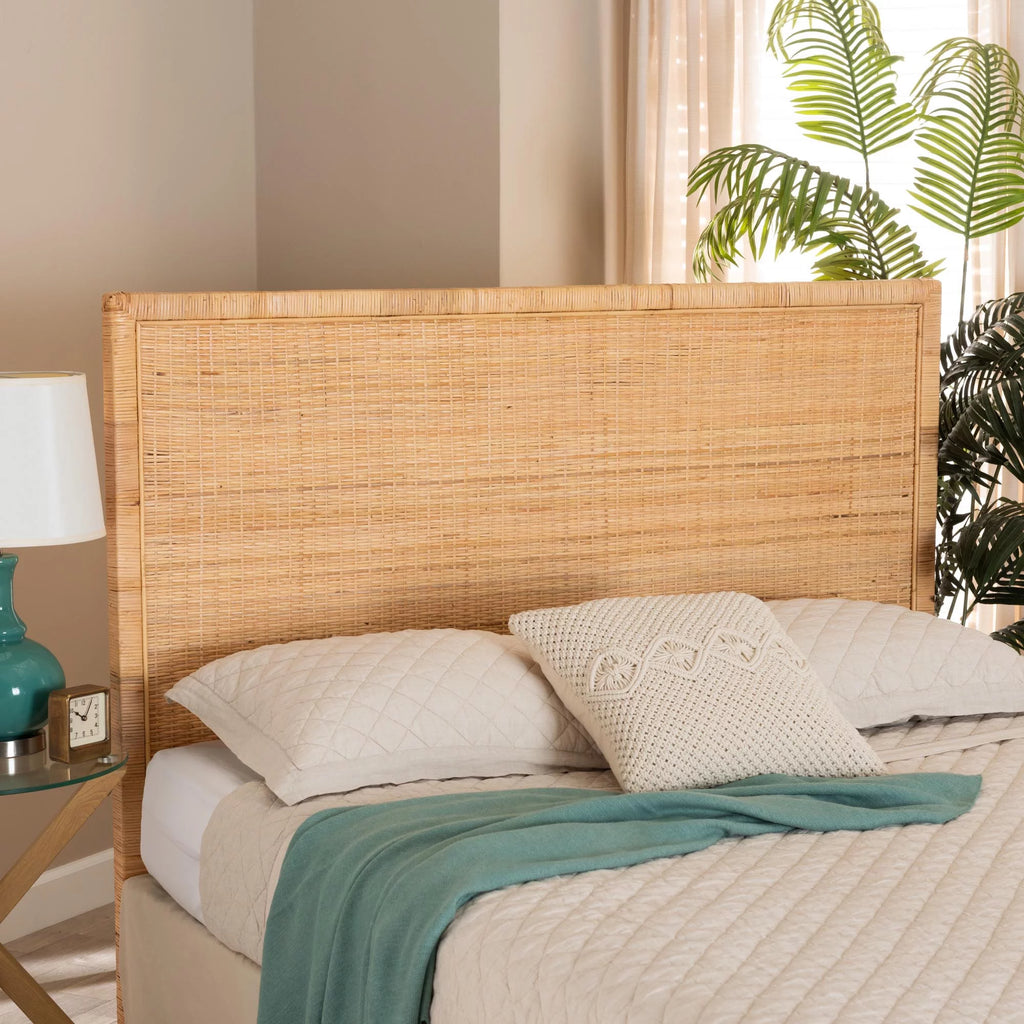 Natural Brown Rattan and Mahogany Wood King Size Headboard R975