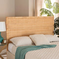 Natural Brown Rattan and Mahogany Wood King Size Headboard R975