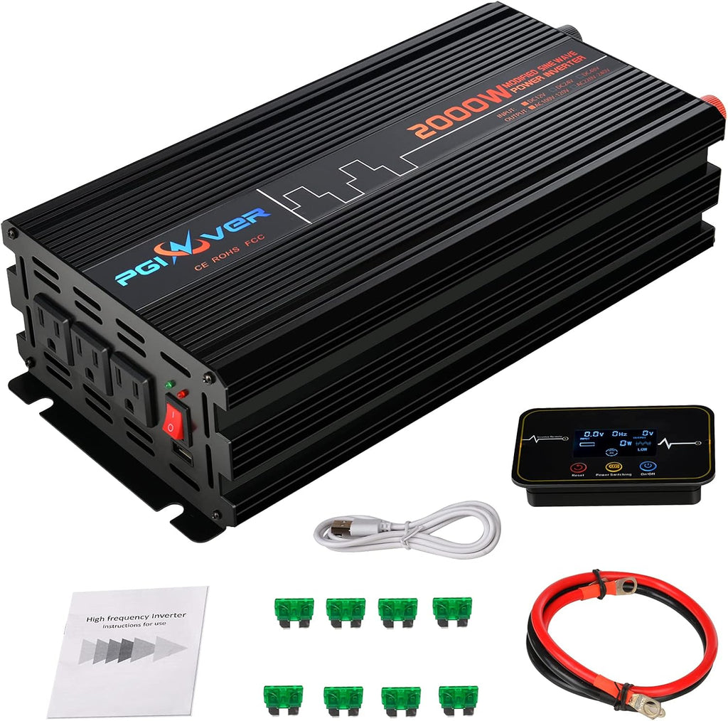 2000W Power Inverter DC 12V to AC 110V with Triple AC Outlets 1 USB Port D788