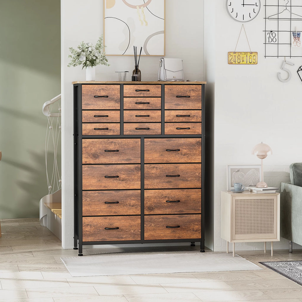 Rustic Brown 18 Drawer Fabric Dresser H809651