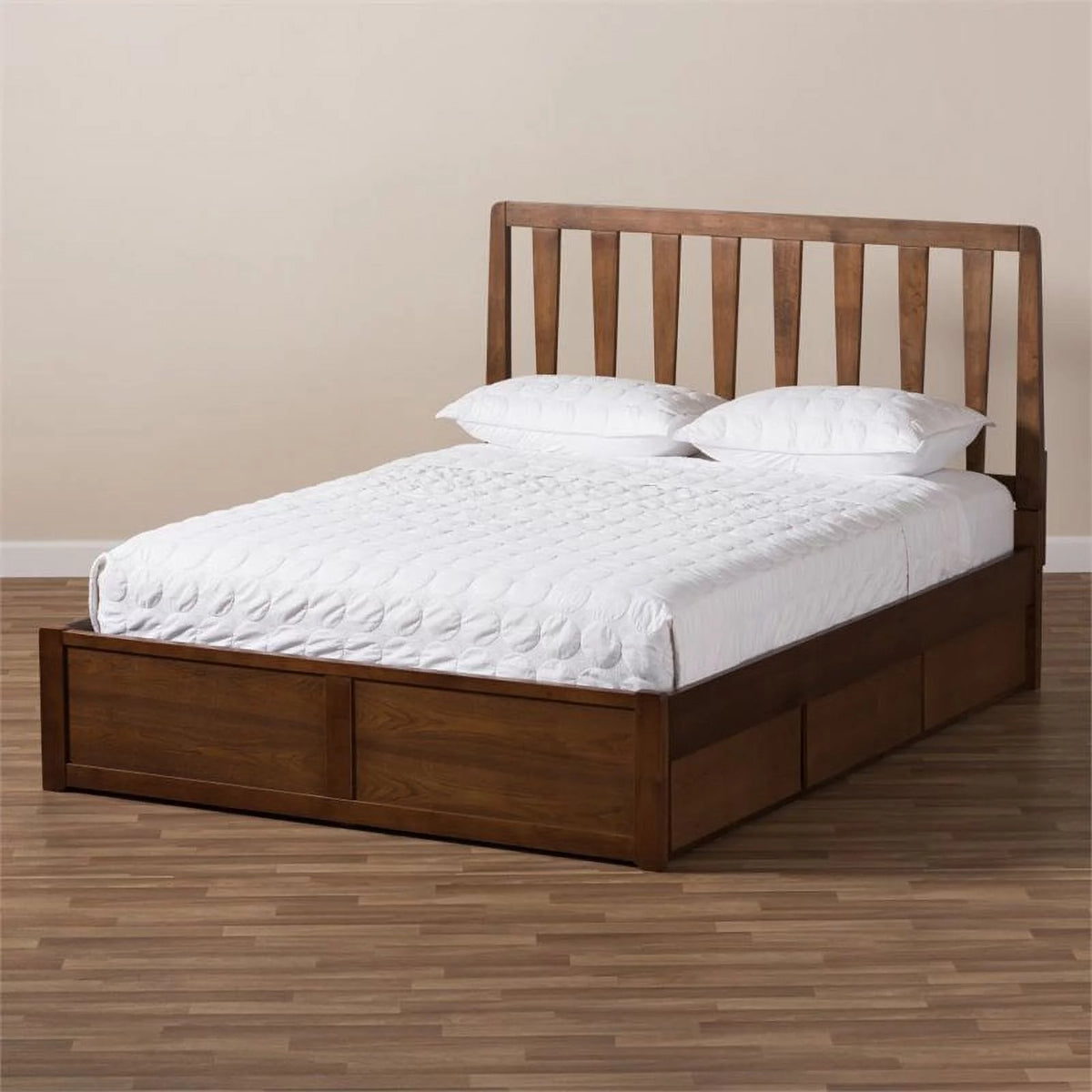King Walnut Brown Wood Storage Platform Bed M4052