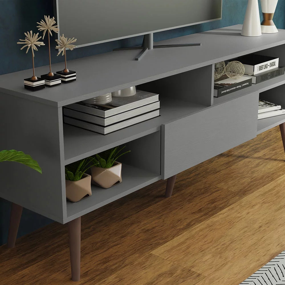 Modern Black Wood TV Stand with 1 Door and 4 Shelves R6862