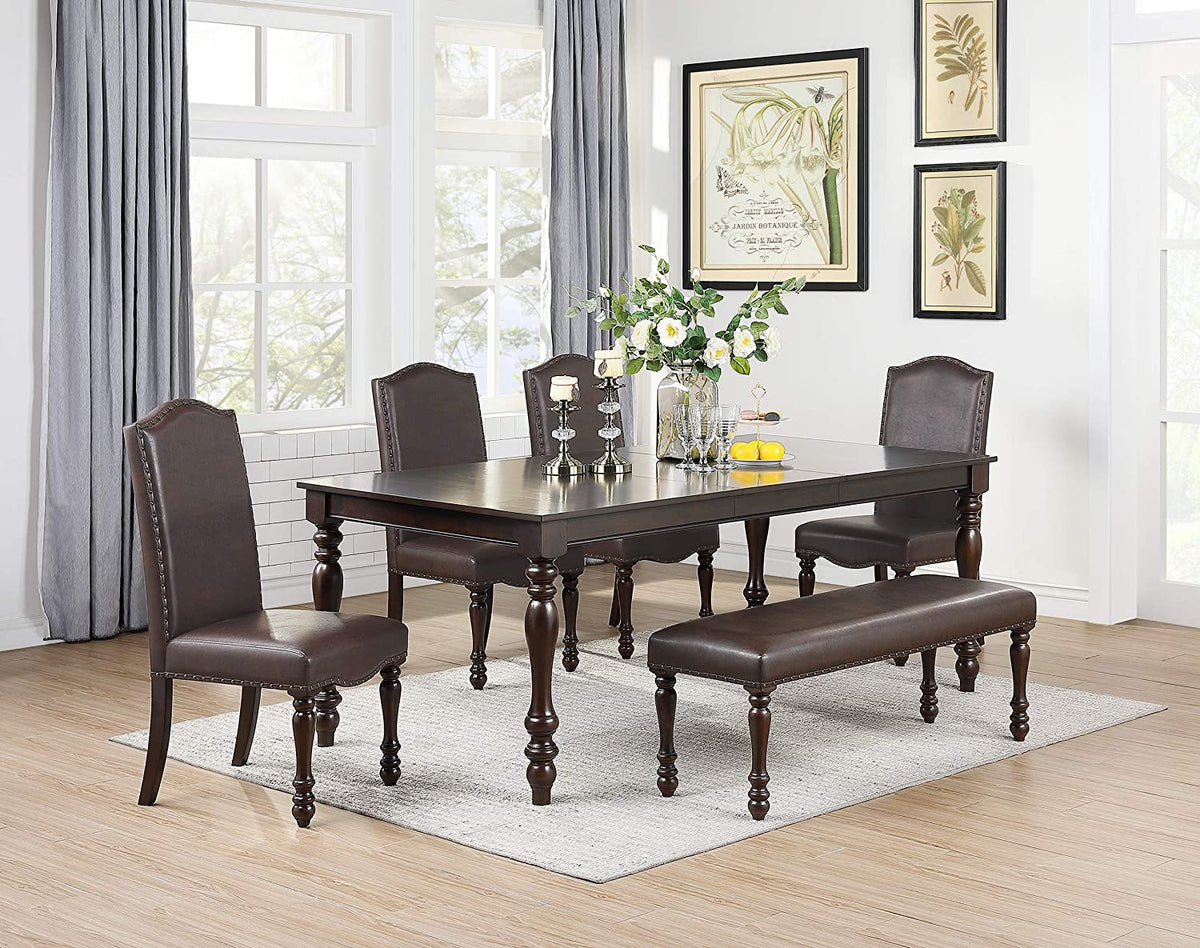 Cherry Finish Faux Leather Bench G2463