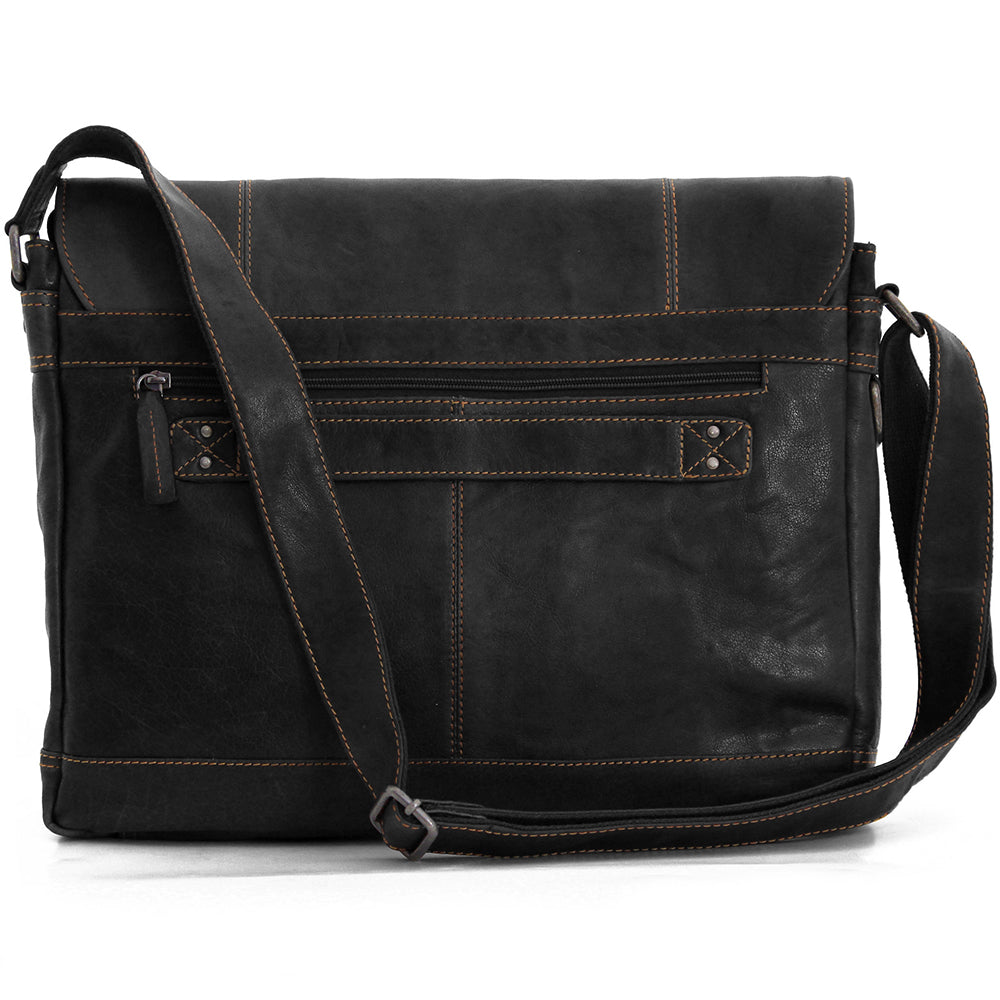 Black Buffalo Leather Messenger Bag L8658
