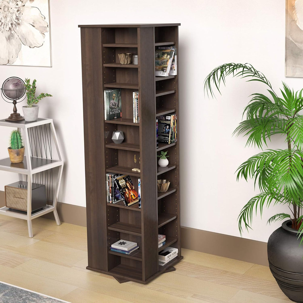 Espresso Four-Sided Spinning Tower Storage Cabinet S86228
