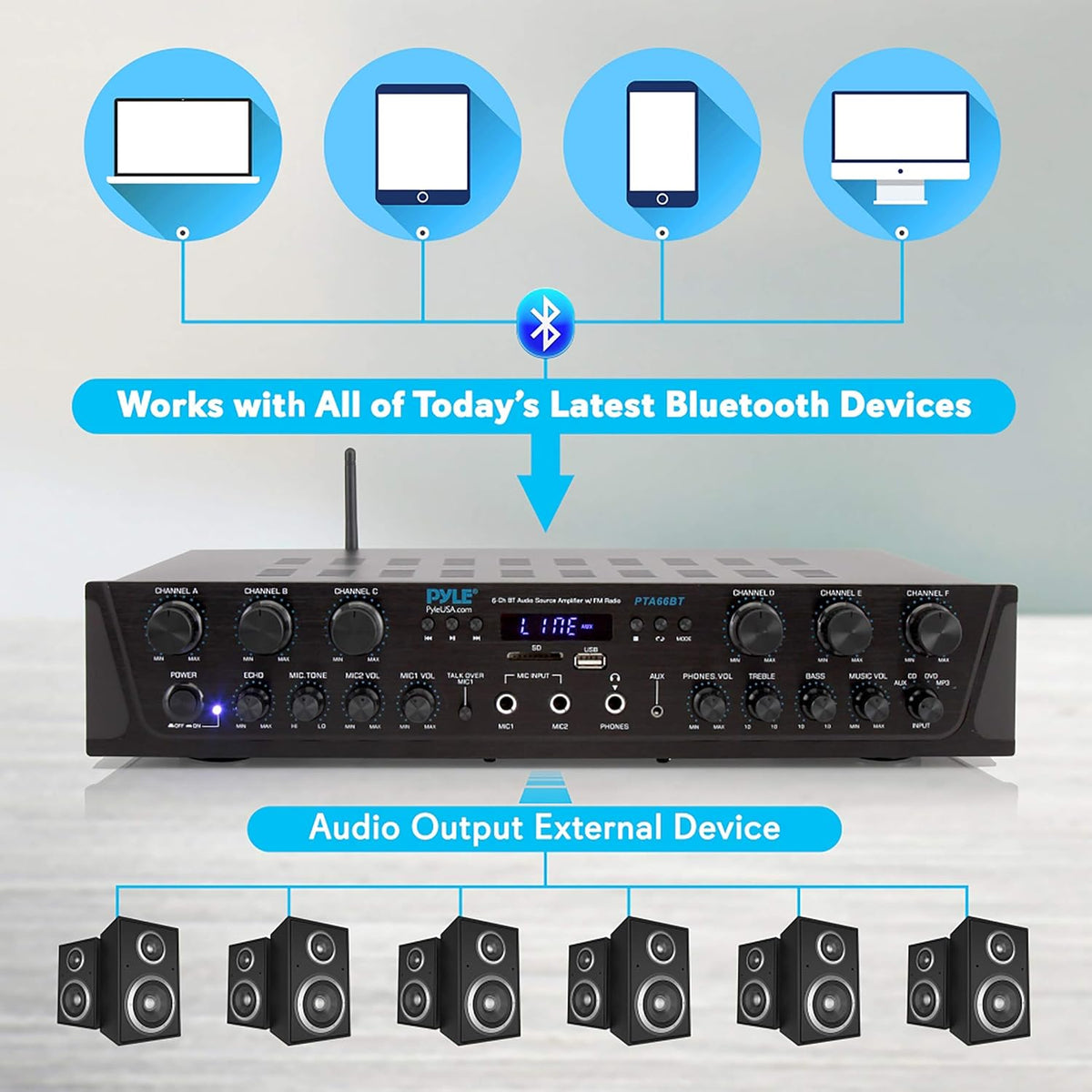 6 Channel 600 Watt Bluetooth Stereo Receiver Amplifier F86973