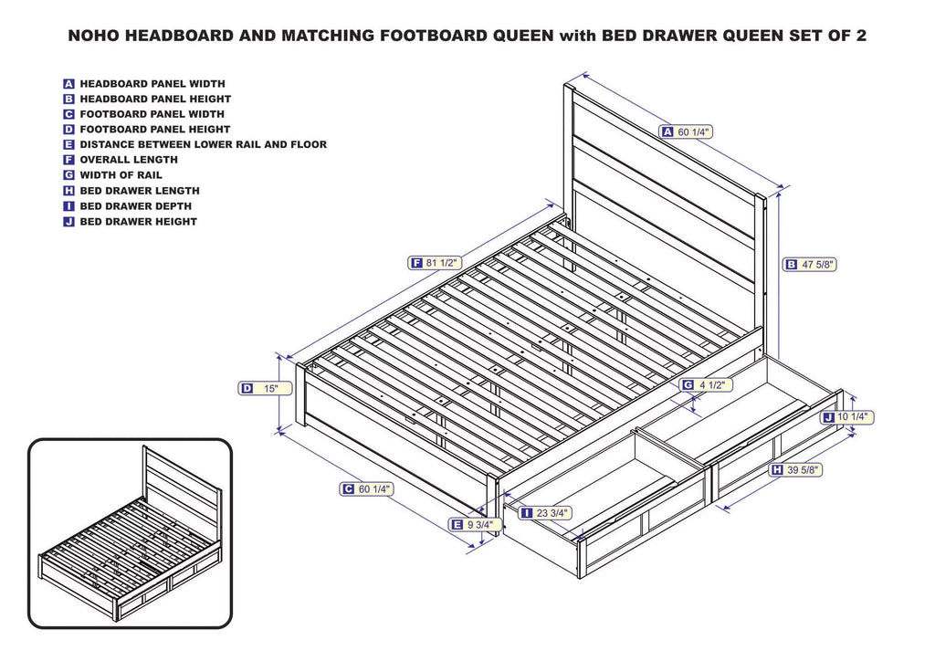 Queen Wood Platform Bed with Headboard Footboard & 2 Storage Drawers, White H462124