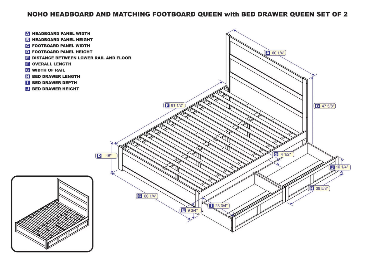 Queen Wood Platform Bed with Headboard Footboard & 2 Storage Drawers, White H462124