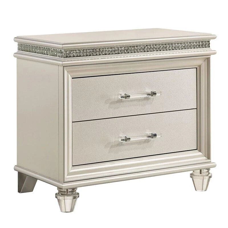 Pearl White 4pc Queen Size Bedroom Set Dresser Mirror Nightstand Y61367