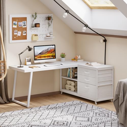 L-Shaped Desk with 3 Drawers and Shelves Y455947