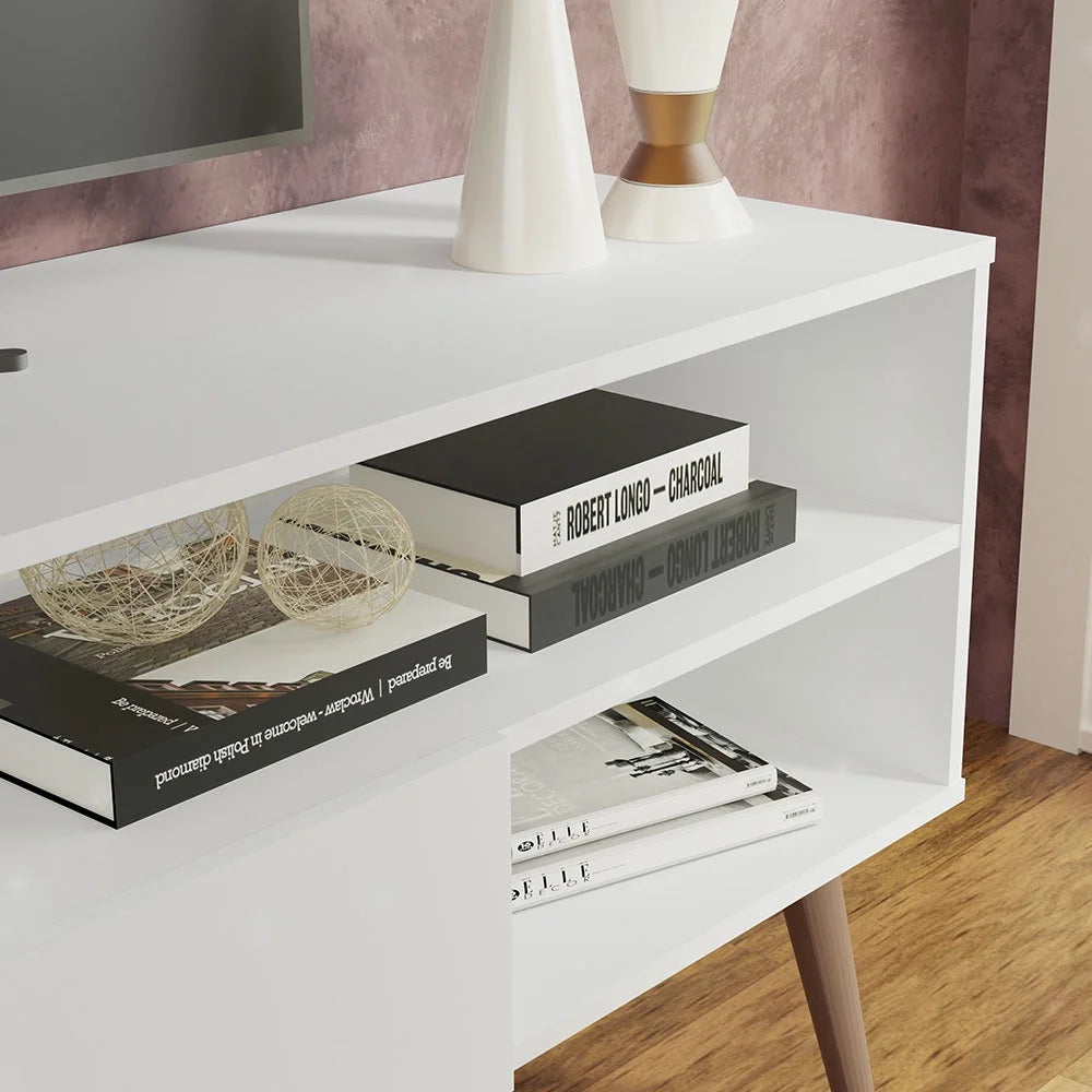 Modern Black Wood TV Stand with 1 Door and 4 Shelves R6862