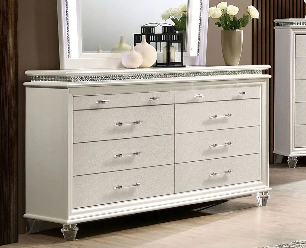 Pearl White 4pc Queen Size Bedroom Set Dresser Mirror Nightstand Y61367