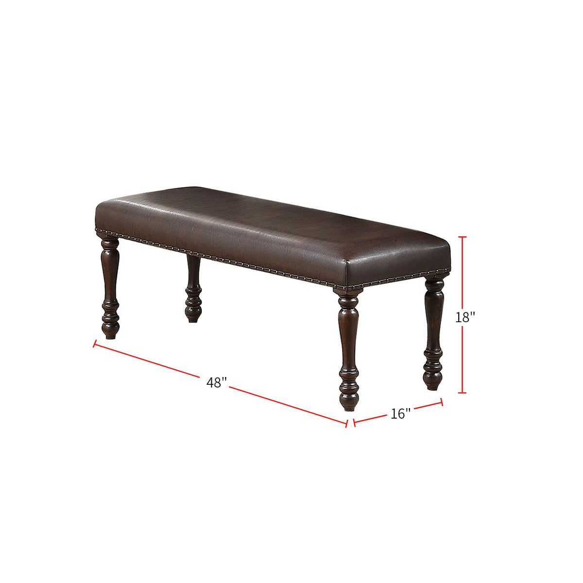 Cherry Finish Faux Leather Bench G2463