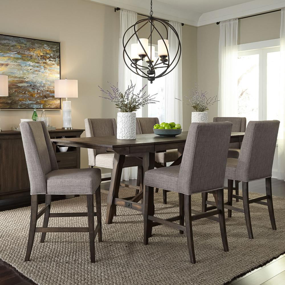 Upholstered Counter Chair Set of 2 Rustic Brown O6279