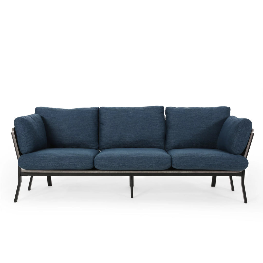 Navy Blue 3 Seater Wood Frame Sofa with Pillows L559