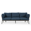 Navy Blue 3 Seater Wood Frame Sofa with Pillows L559