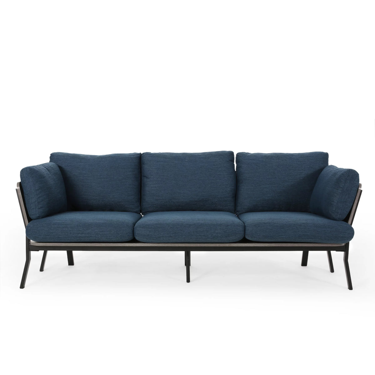 Navy Blue 3 Seater Wood Frame Sofa with Pillows L559
