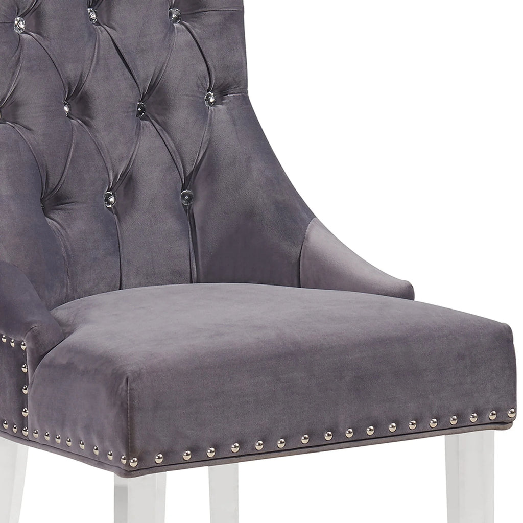 Velvet Button Tufted Dining Chair with Acrylic Legs T1756