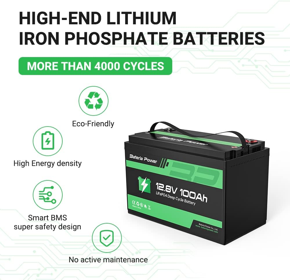 12V 100Ah LiFePO4 Deep Cycle Lithium Battery with Built-in BMS H135