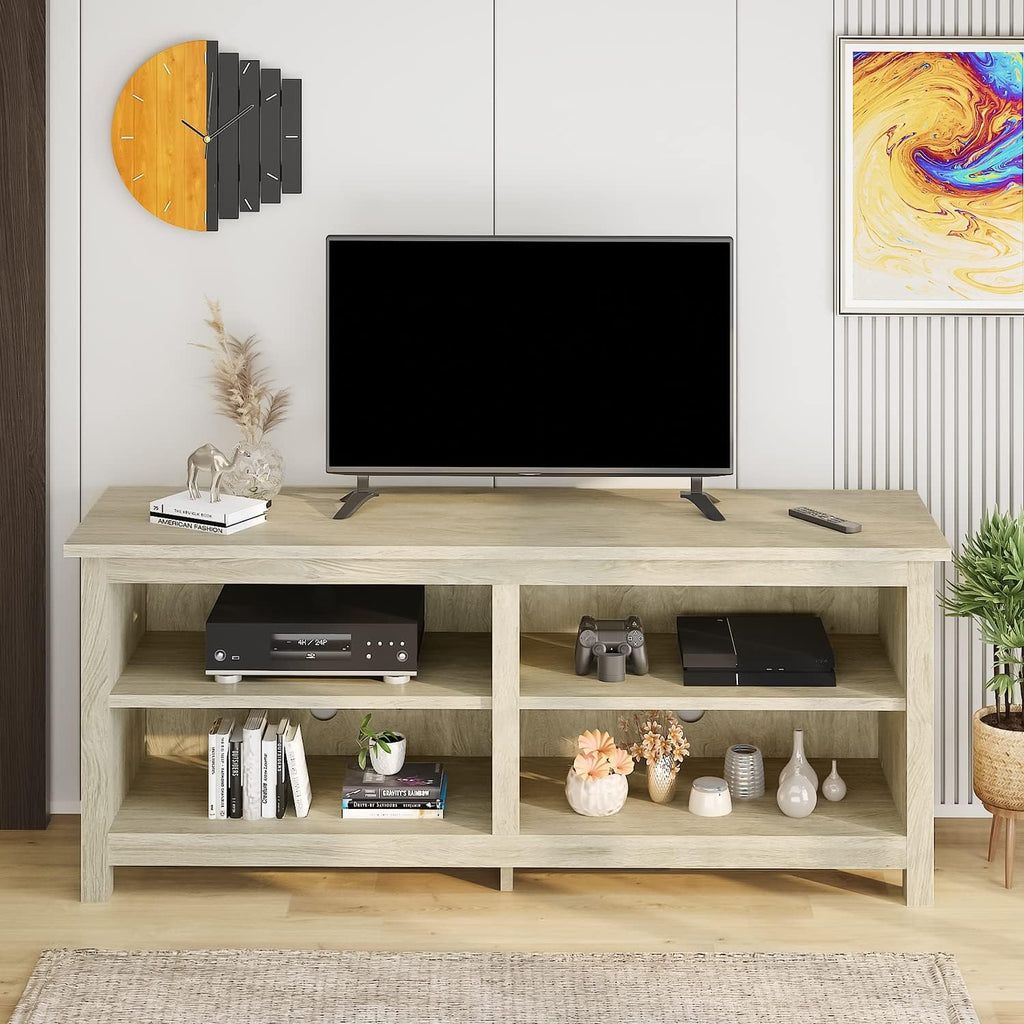 58 Modern TV Stand with 4 Open Storage Cabinets, Oak H726348