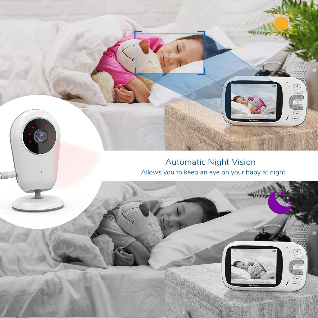 Video Baby Monitor with Camera and Audio, Night Vision, 2 Way Audio, 8 Lullabies T6854