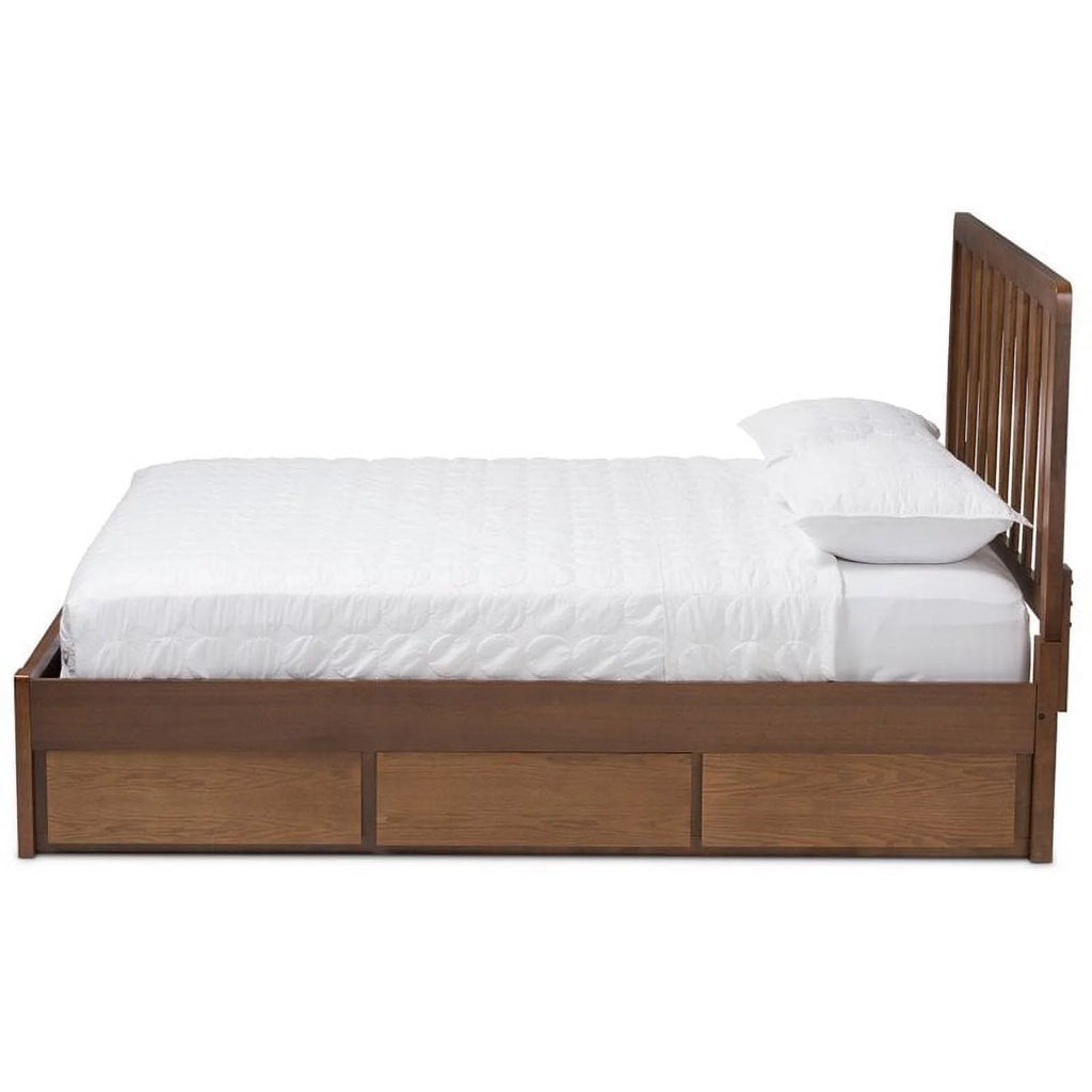 King Walnut Brown Wood Storage Platform Bed M4052
