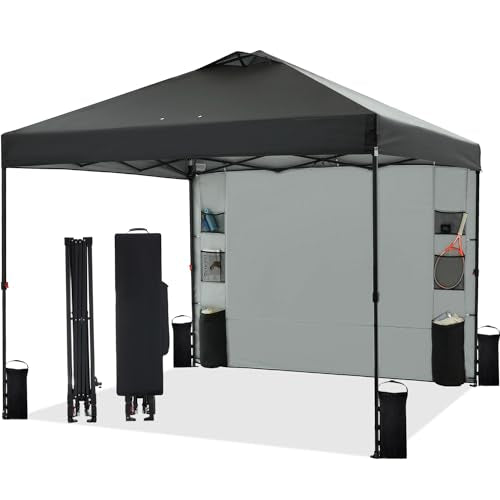 10'x10' Pop Up Canopy Tent with 1 Sidewall and 6 Pockets, White O9971