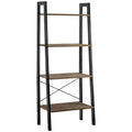 4 Shelf Wood and Metal Ladder Bookcase J397