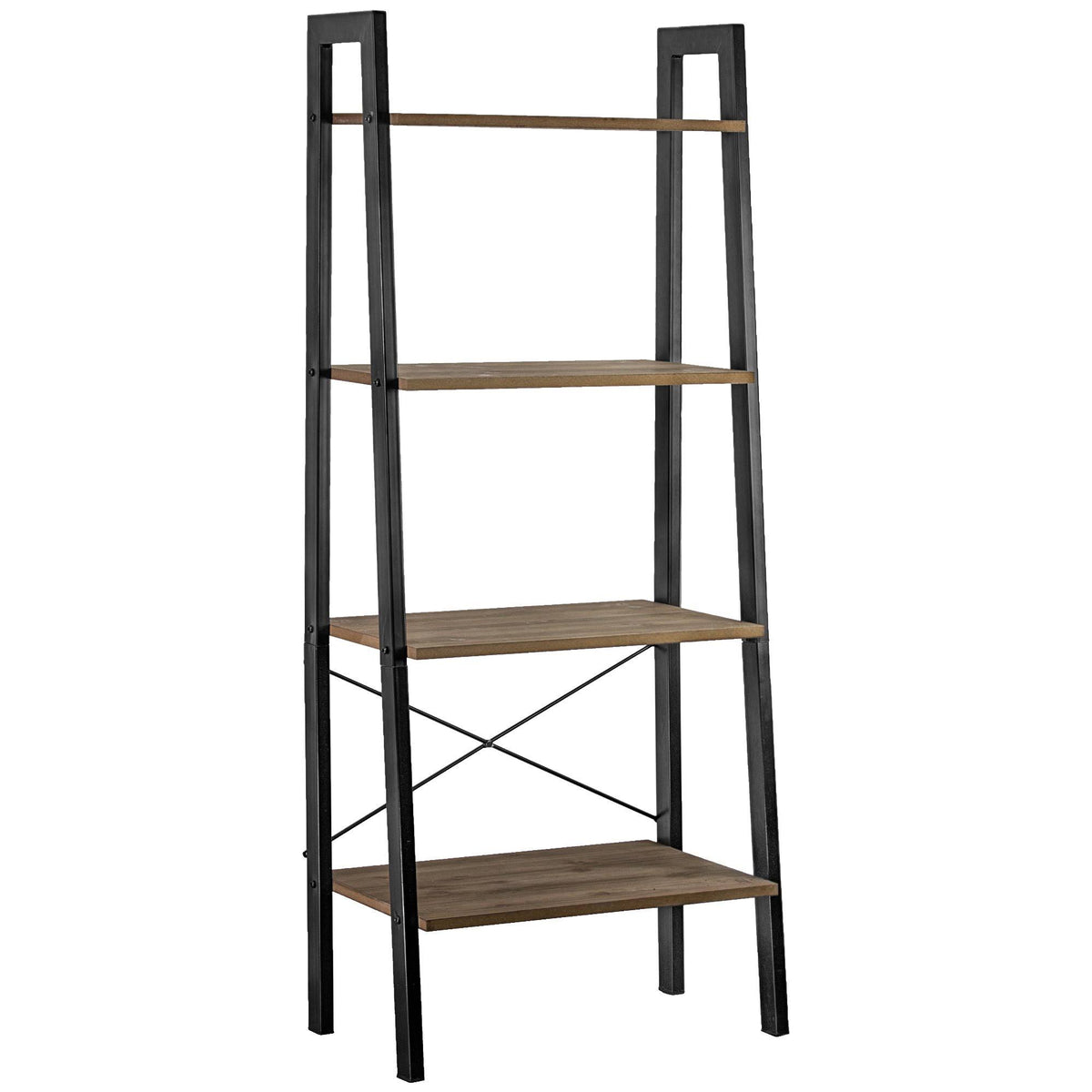 4 Shelf Wood and Metal Ladder Bookcase J397