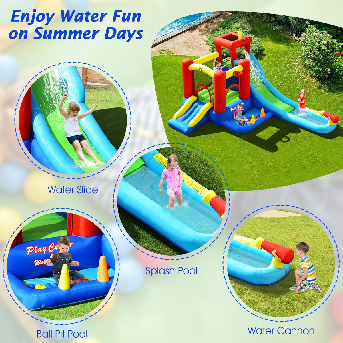 9-in-1 Inflatable Water Slide Bounce Castle Splash Pool K218937