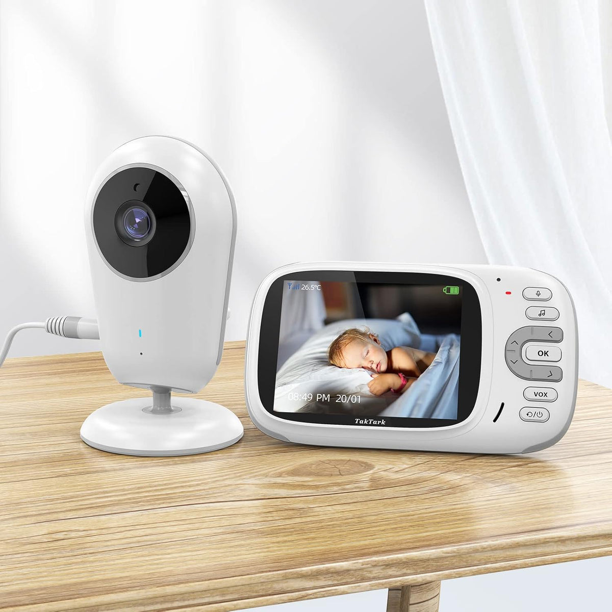 Video Baby Monitor with Camera and Audio, Night Vision, 2 Way Audio, 8 Lullabies T6854