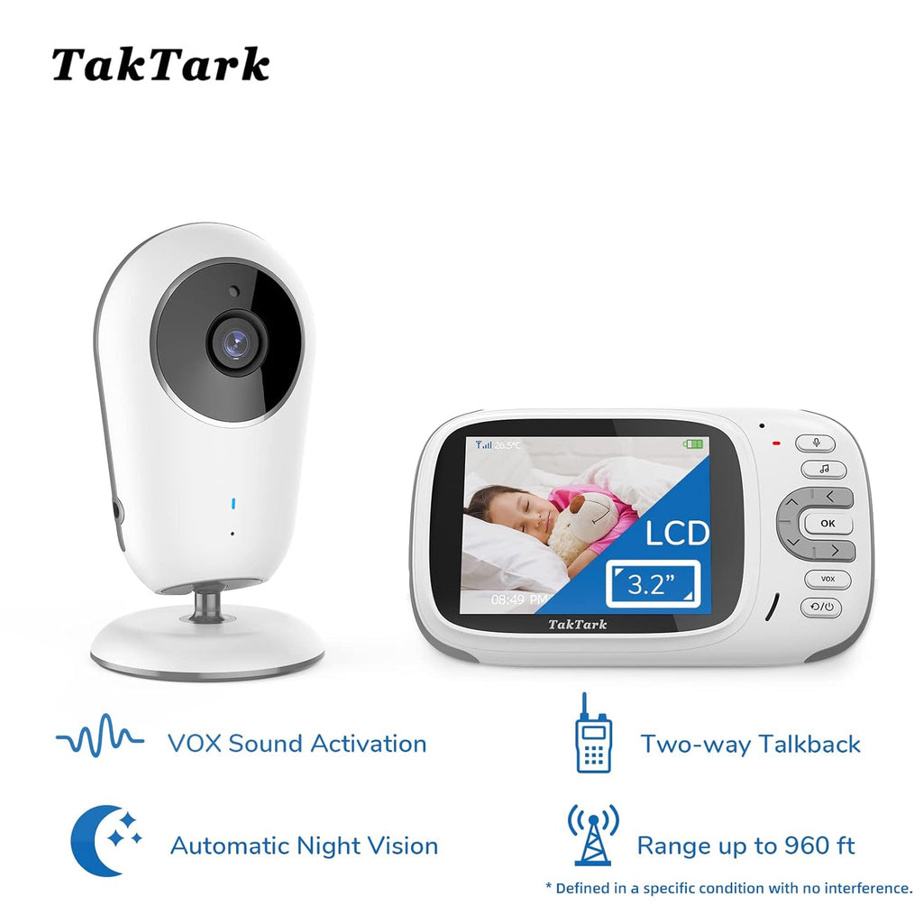 Video Baby Monitor with Camera and Audio, Night Vision, 2 Way Audio, 8 Lullabies T6854