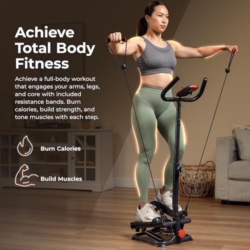 2-in-1 Smart Stepper Machine with Handlebar and Resistance Bands B978911