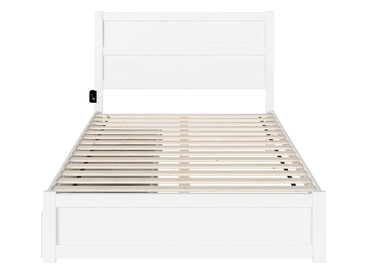 Queen Wood Platform Bed with Headboard Footboard & 2 Storage Drawers, White H462124